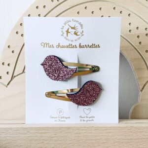 BARRETTES  - OISEAUX  - ROSE