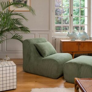 COUSSIN RECTANGULAIRE VELOURS CÔTELÉ KAKI 60*40   de Maison JEUDI – Image 2