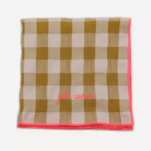 SERVIETTE DE TABLE BRODÉE  "JOLI COEUR" - MOUTARDE