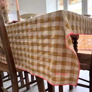 NAPPE  VICHY BRODEE  - MOUTARDE - 140*250 – Image 3
