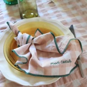 SERVIETTE DE TABLE BRODÉE MACARON - MON COEUR