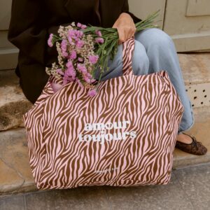 CABAS XXL - ZEBRE  ROSE - AMOUR TOUJOURS