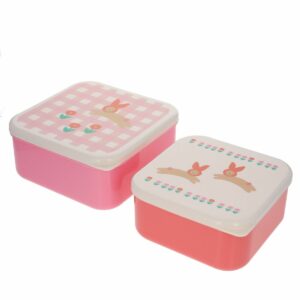 Lot de 2 boîtes à goûter vichy lapin rose - Chichi pompon