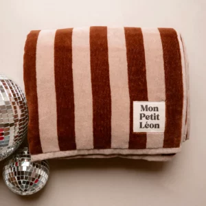 Serviette de bain rayures marrons et beiges