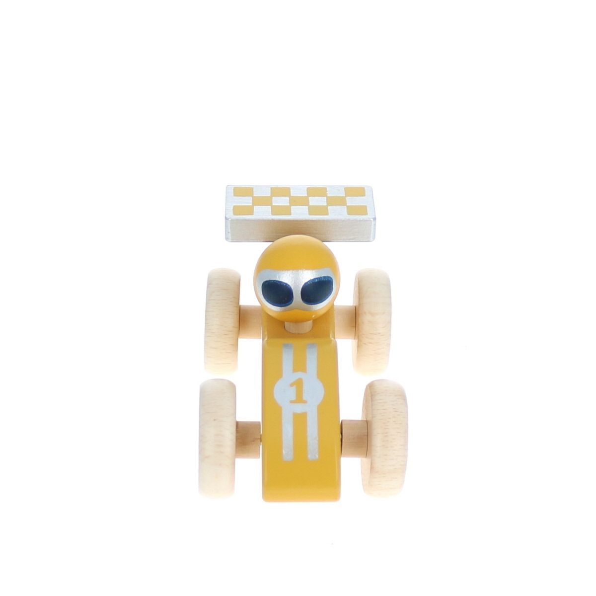 Voiture de course en bois jaune – Image 2