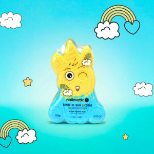 BOMBE DE  BAIN LICORNE BLEUE ET JAUNE