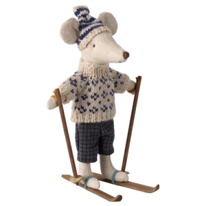 Souris en hiver et sa paire de skis, Papa - Bleu