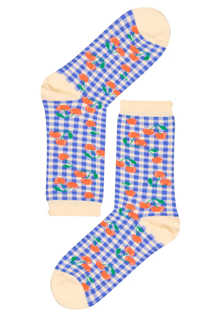 CHAUSSETTES COTON BIO VICHY CERISES