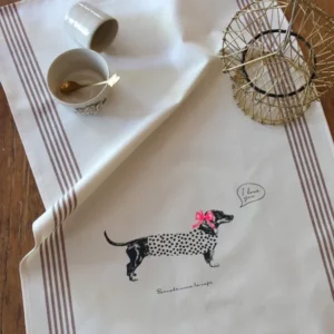 TORCHON DE CUISINE SÉRIGRAPHIÉ Chien saucisse