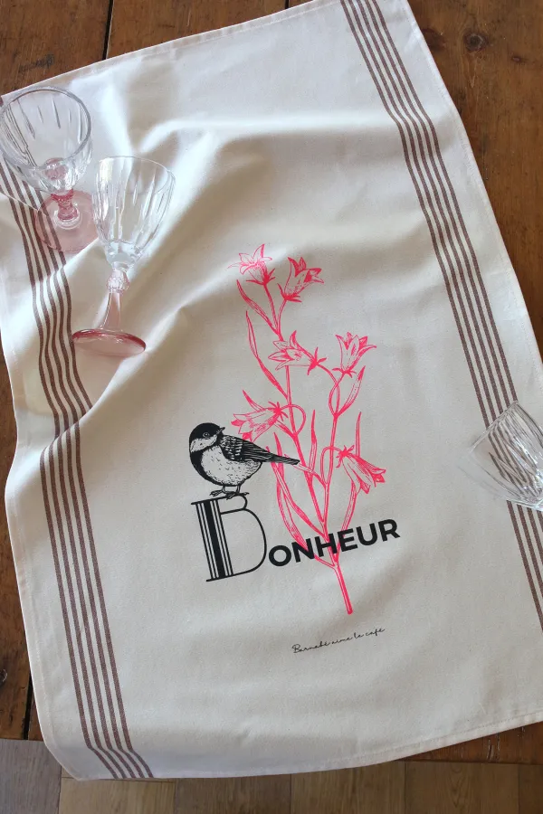 TORCHON DE CUISINE SÉRIGRAPHIÉ Bonheur