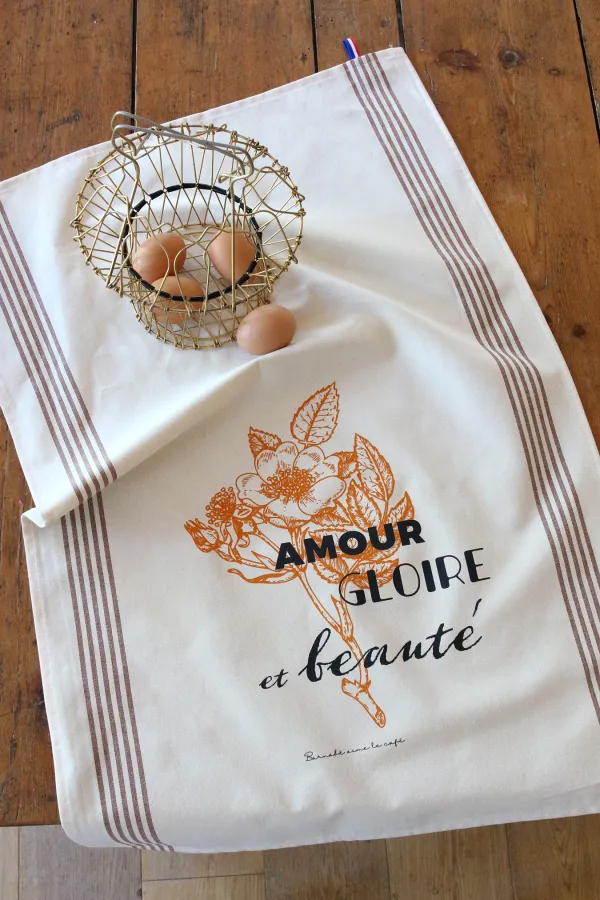TORCHON DE CUISINE SÉRIGRAPHIÉ Amour gloire et beauté