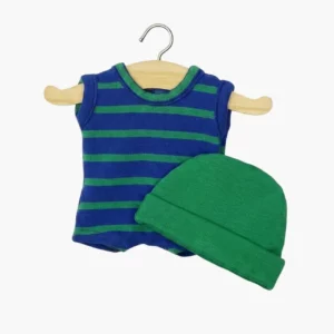Mini Panchas – Body Marcel rayé bleu / vert et son bonnet