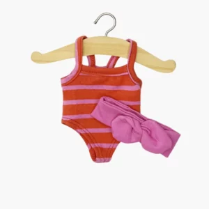 Mini Panchas – Body rayé rose / tangerine et son headband