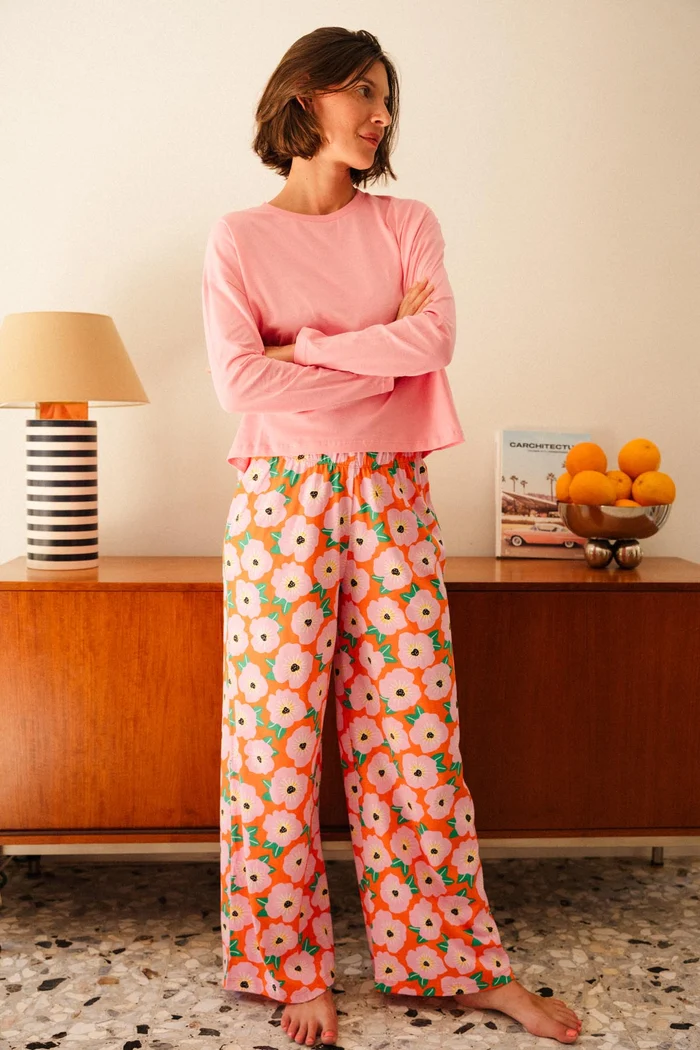 PYJAMA MANCHES LONGUES COTON BIO BOUGAINVILLIER ORANGE – Image 2