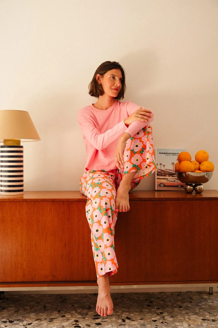 PYJAMA MANCHES LONGUES COTON BIO BOUGAINVILLIER ORANGE – Image 5