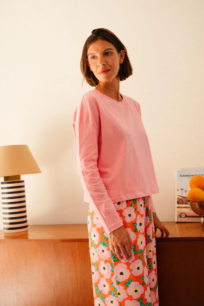 PYJAMA MANCHES LONGUES COTON BIO BOUGAINVILLIER ORANGE – Image 4