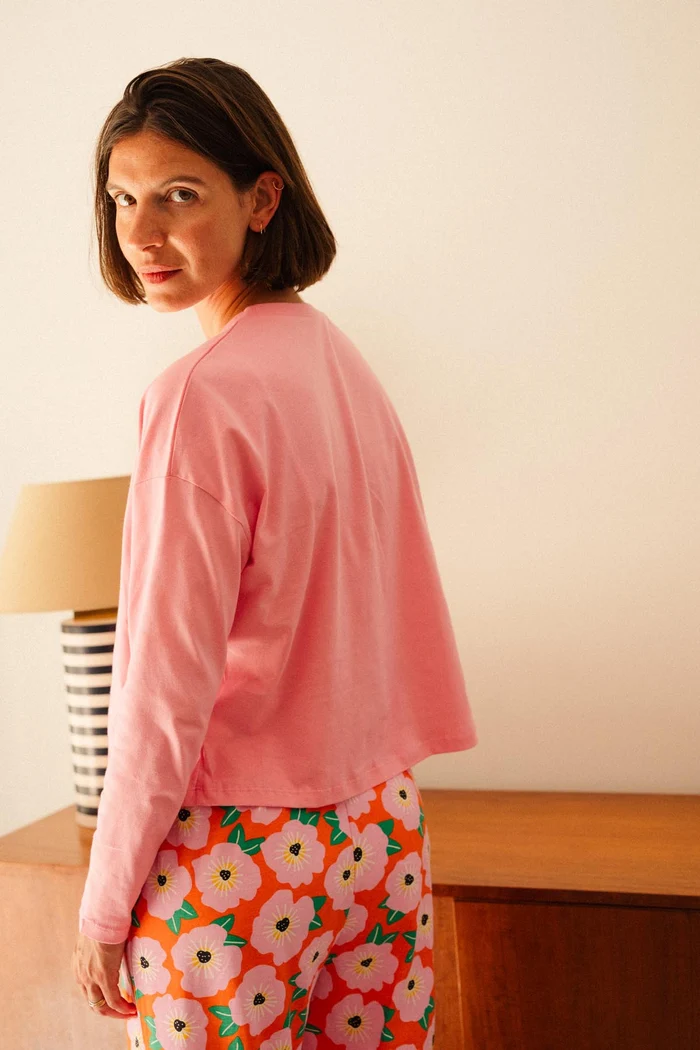 PYJAMA MANCHES LONGUES COTON BIO BOUGAINVILLIER ORANGE – Image 3
