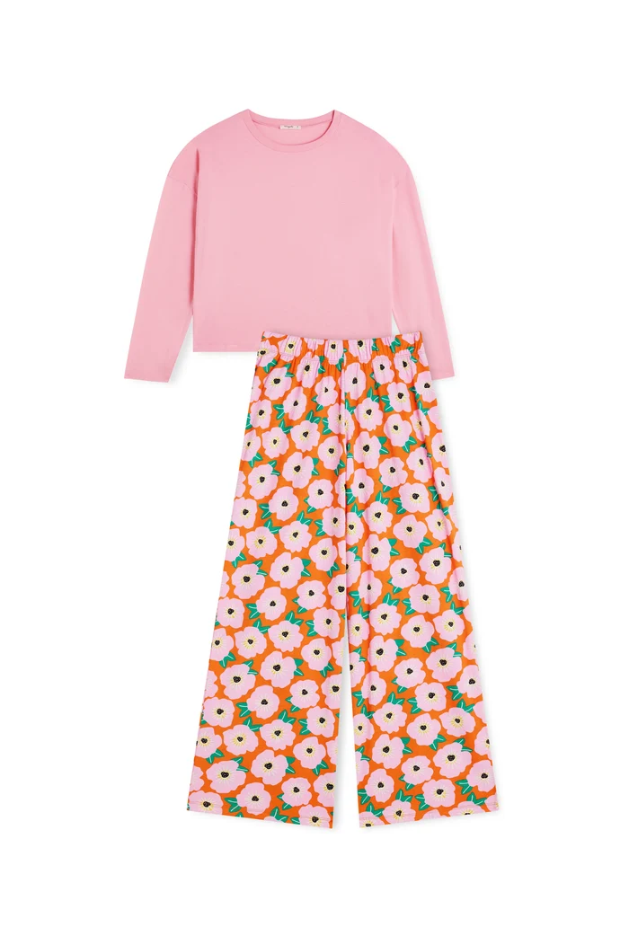 PYJAMA MANCHES LONGUES COTON BIO BOUGAINVILLIER ORANGE