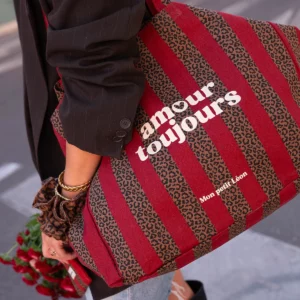 CABAS XXL  RAYURE LEOPARD - CHERRY AMOUR TOUJOURS